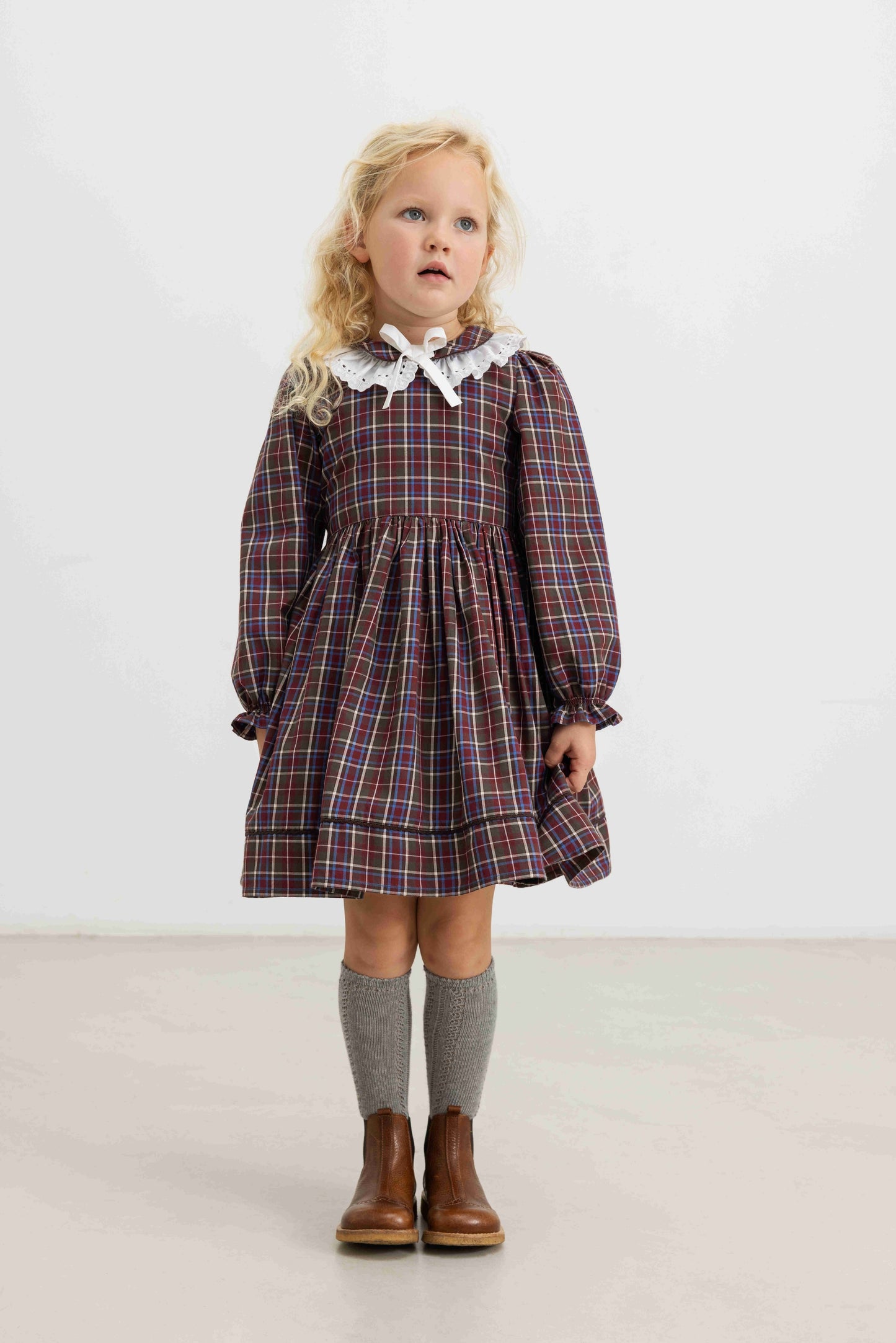 MARMAR COPENHAGEN BROWN CHECKED PETER PAN COLLAR DRESS