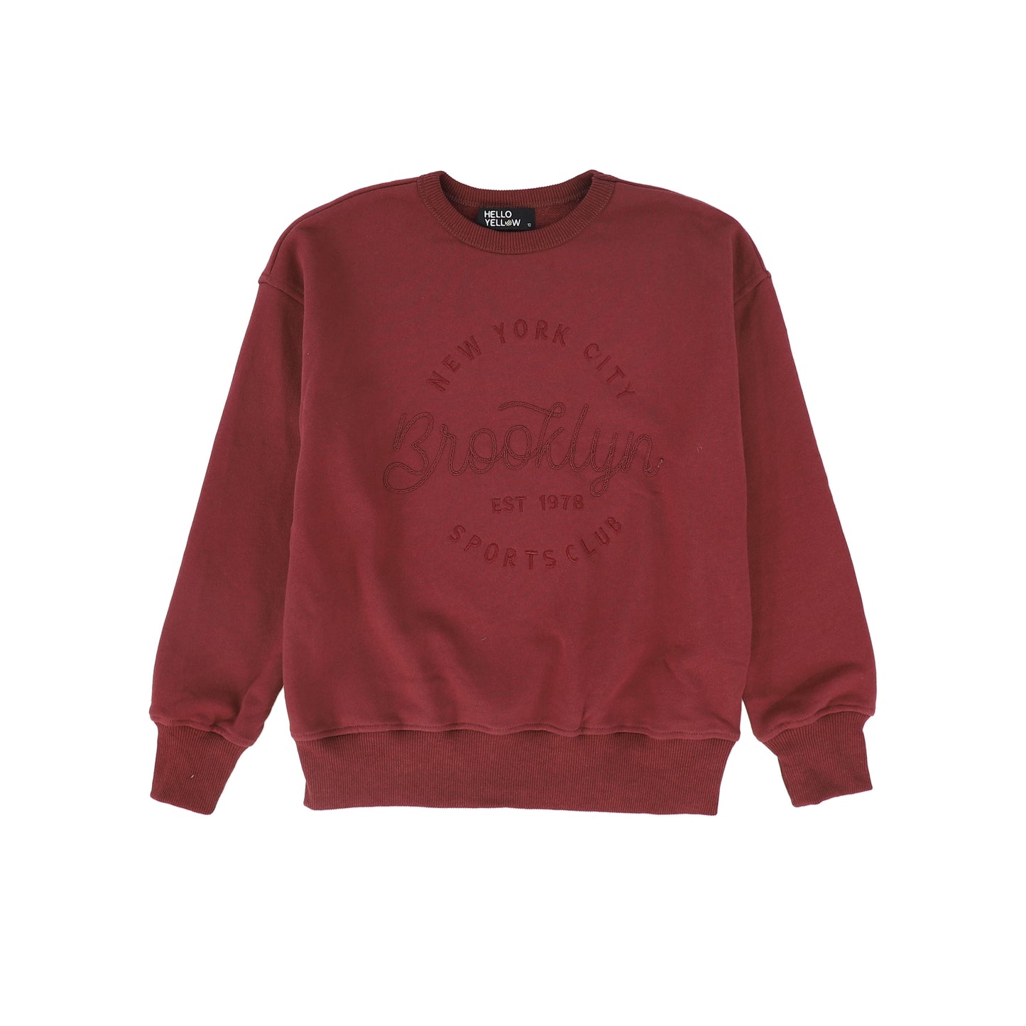 HELLO YELLOW BURGUNDY SELF FABRIC SWEATSHIRT