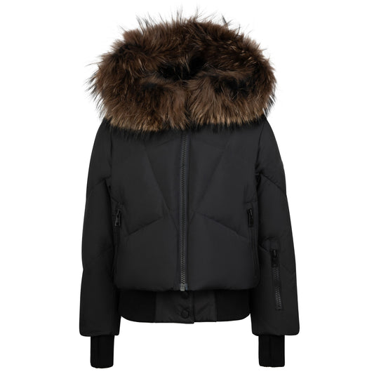 PRAMIE BLACK QUILTED FUR TRIM COAT