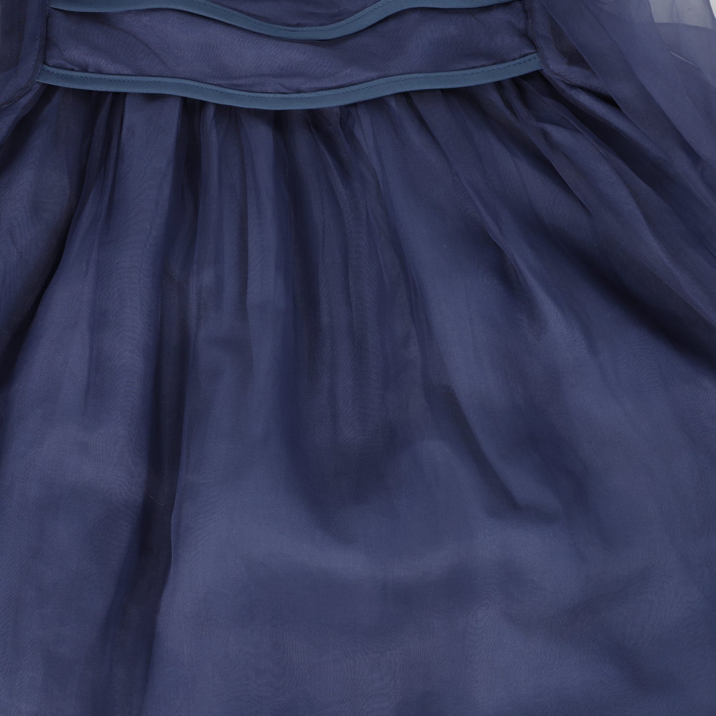 PETITE AMALIE NAVY ORGANZA SATIN HEM DRESS