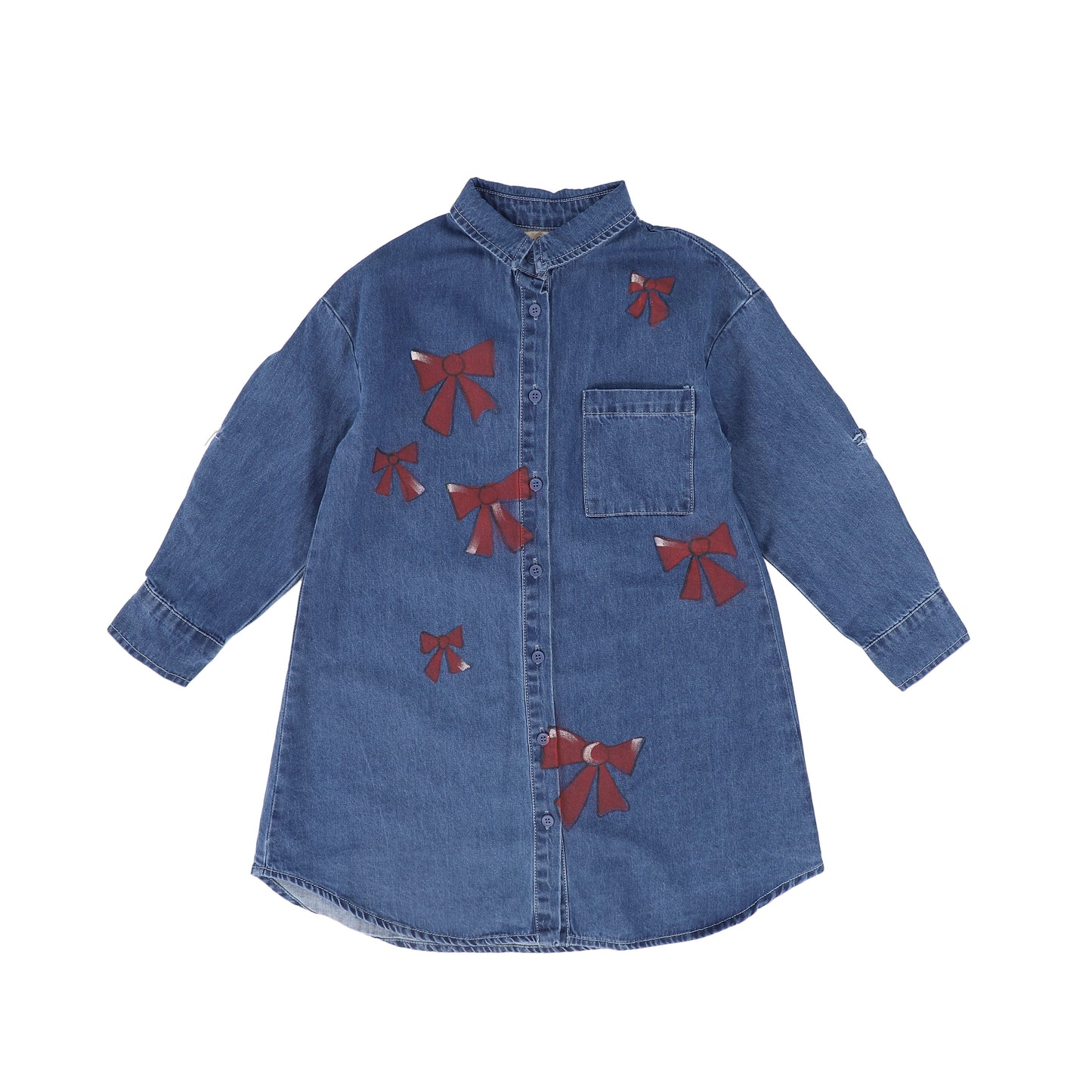 PHIL AND PHOEBE DENIM BOW PRINT SHIRT DRESS