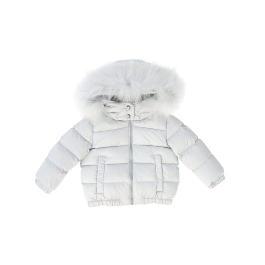 ADD PALE BLUE FUR TRIM PUFFER COAT