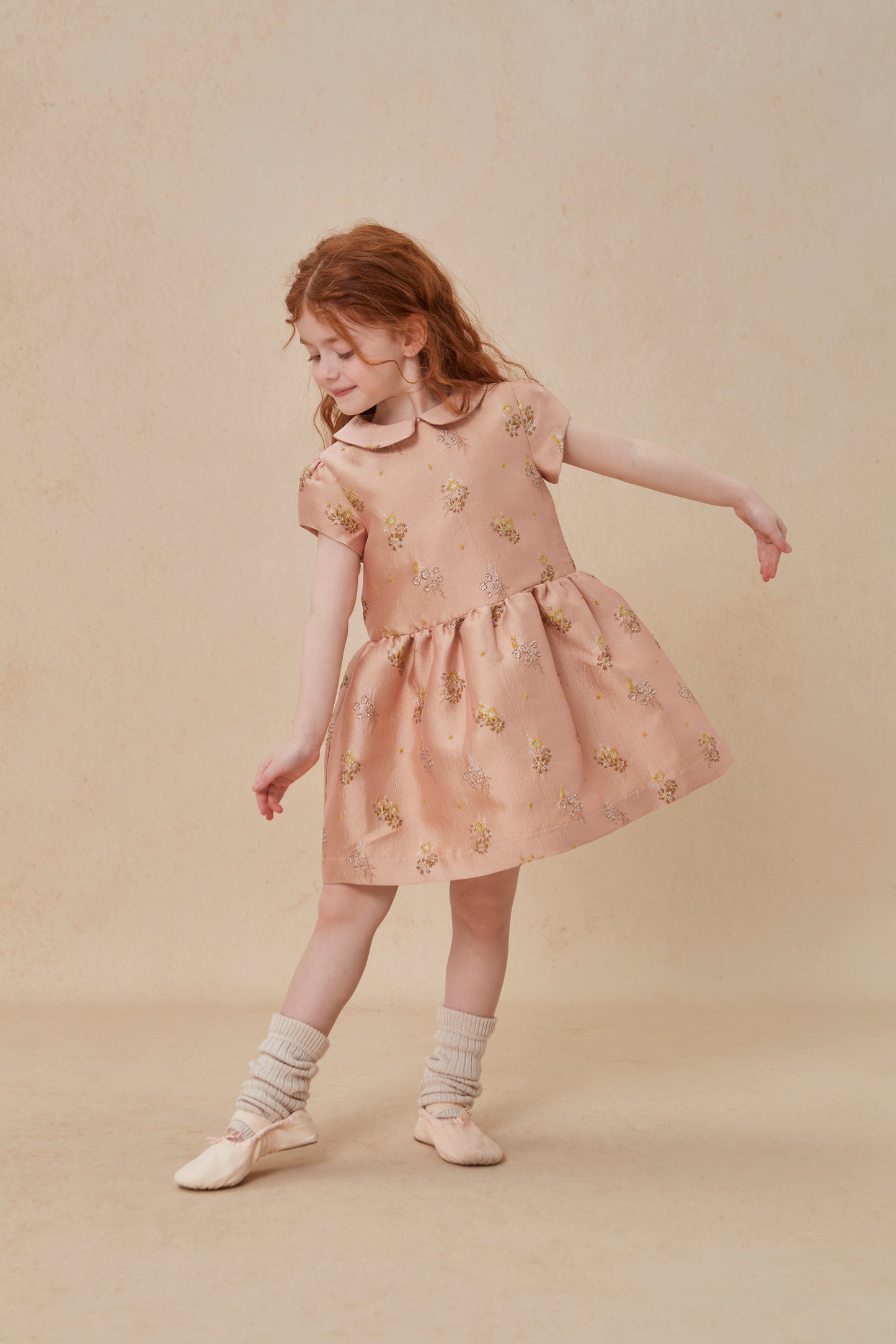 CERA UNA VOLTA DUSTY PINK BROCADE FLORAL CLUSTER DRESS