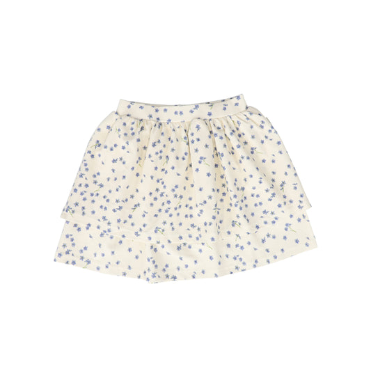 PETIT PIAO CREAM/BLUE FLORAL PRINTED SKIRT [FINAL SALE]