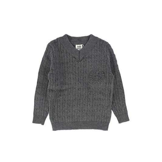 NOMA CHARCOAL CABLE KNIT V NECK SWEATER
