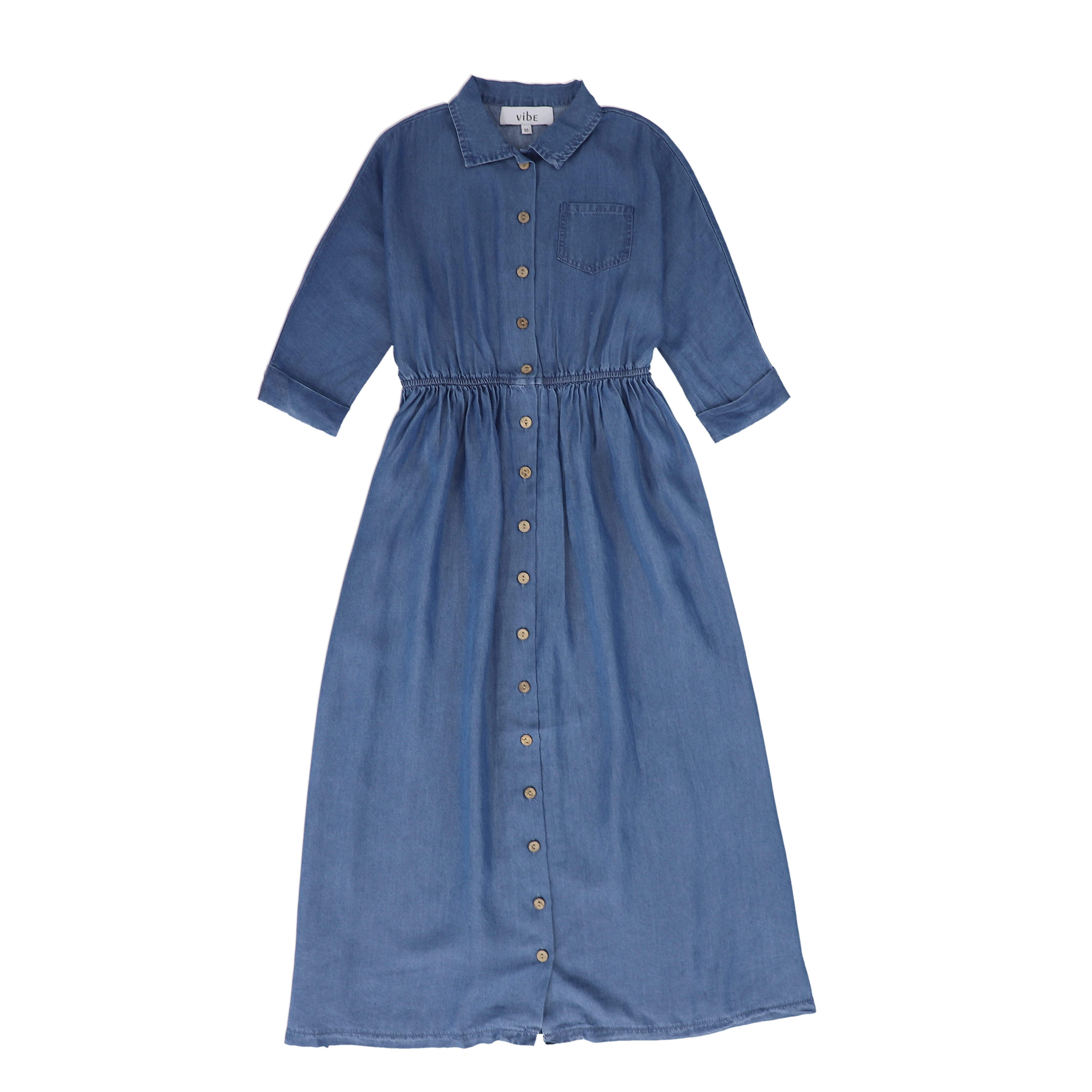 Blue Denim Stitched Dress | Size 10 by Vibe Blue Denim Stitched Dress | Size 10 by Vibe