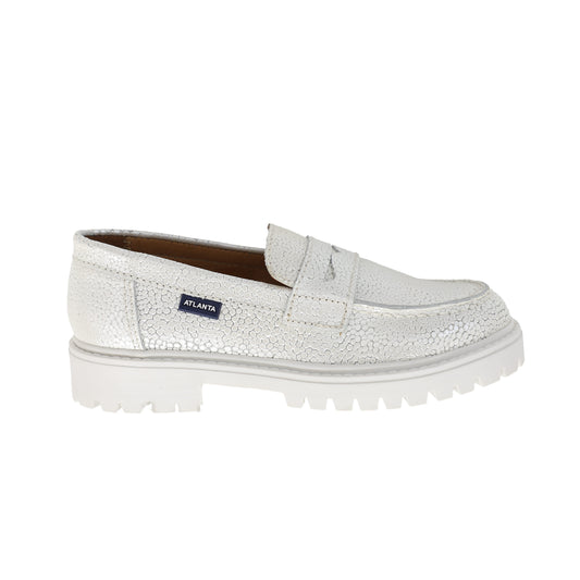 ATLANTA MOCASSIN WHITE METALIC TEXTURED CHUNKY LOAFERS [Final Sale]