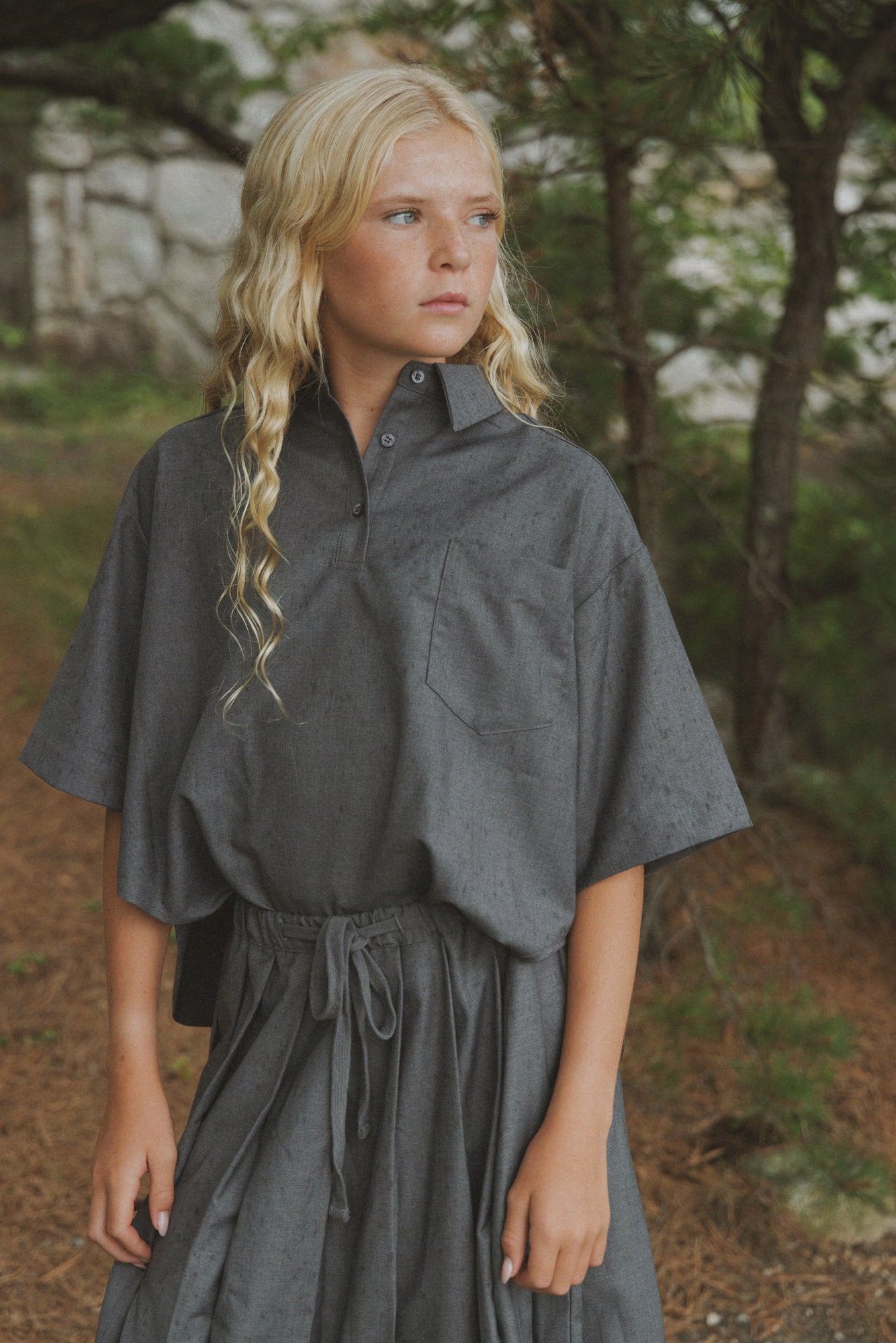 KIN & KIN GREY OVERSIZED COLLAR SHIRT