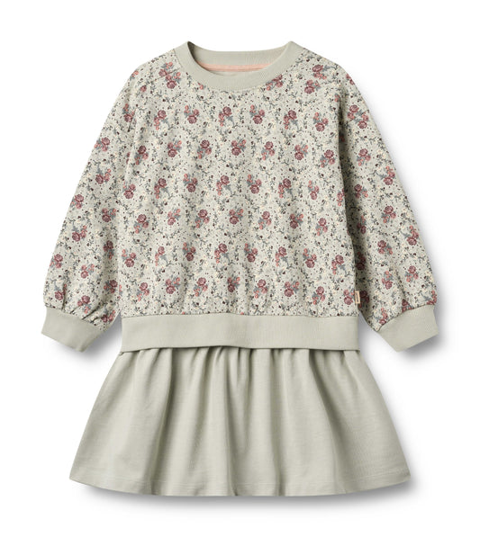 WHEAT SAGE GREEN FLORAL SWEATSHIRT DRESS