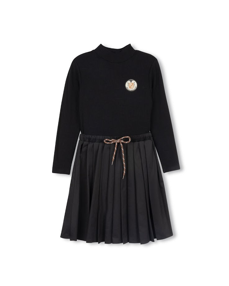 PHIL AND PHOEBE BLACK RIBBED EMBLEM CRINKLE DRESS