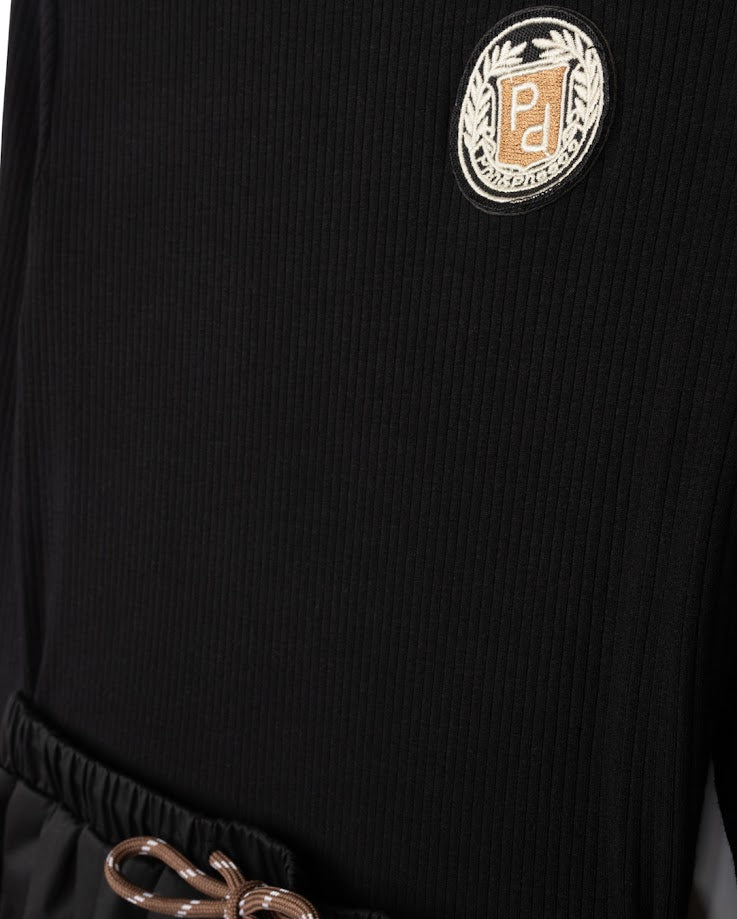 PHIL AND PHOEBE BLACK RIBBED EMBLEM CRINKLE DRESS