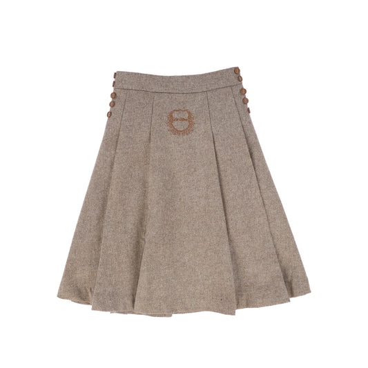 LA NINA BROWN WOOL EMBLEM PLEAT SKIRT