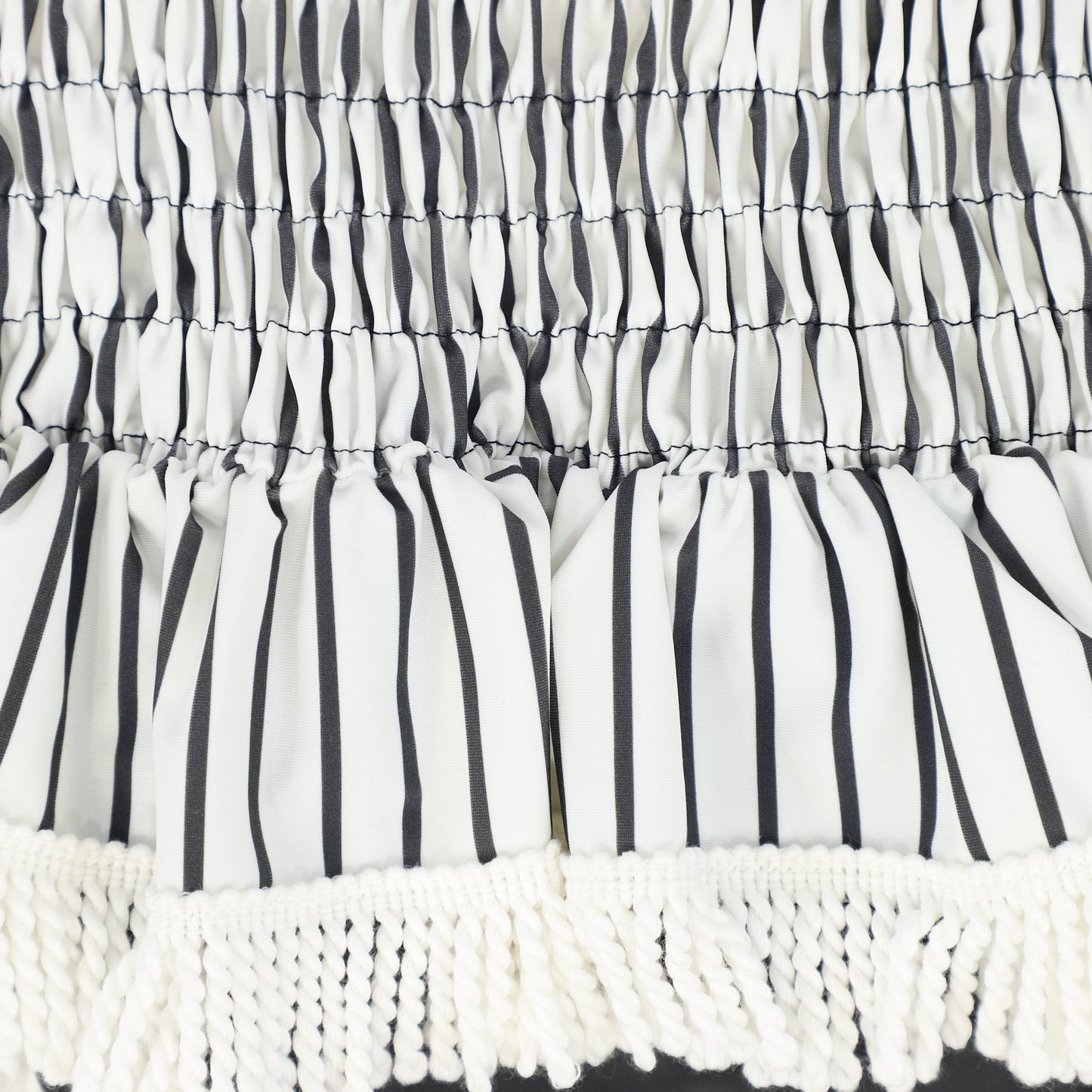 WATER CLUB GREY SMOCKED STRIPE FRINGE SWIMSUIT