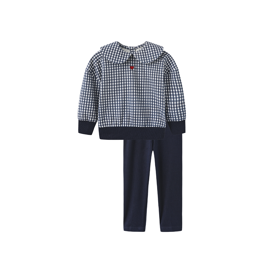 PHIL AND PHOEBE NAVY/WHITE CHECKED SWEATSHIRT SET
