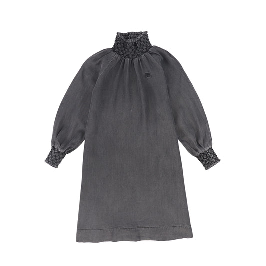 BAMBOO BLACK DENIM SMOCKED NECK DRESS