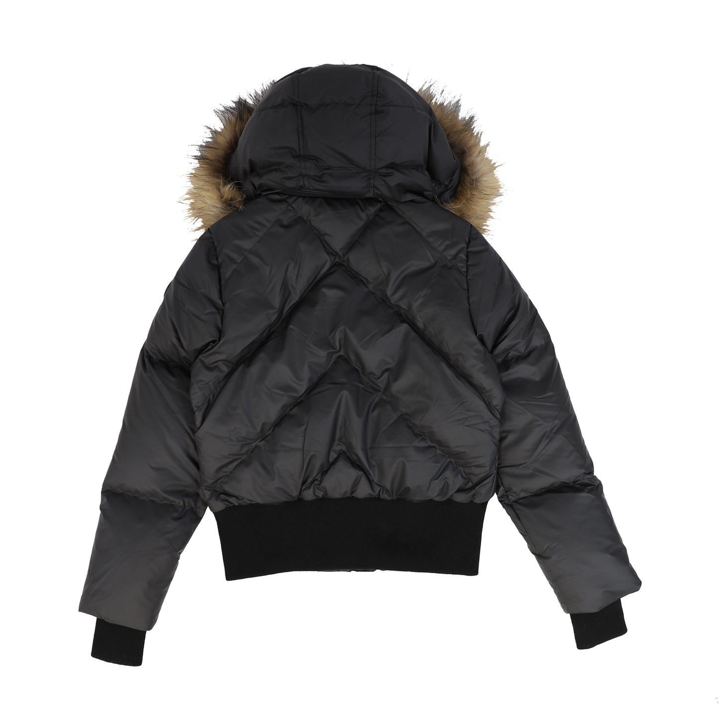 ELLABEE BLACK WITH NATURAL FUR POMPOM COAT