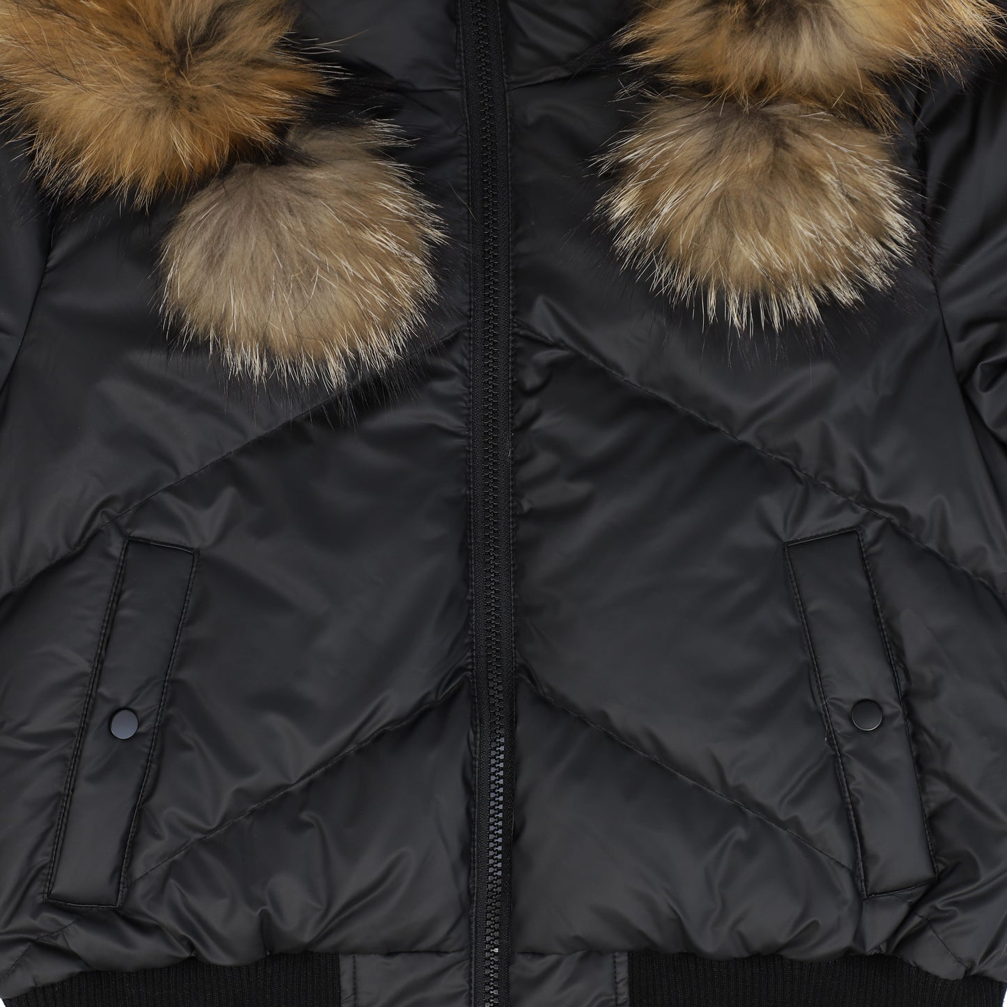 ELLABEE BLACK WITH NATURAL FUR POMPOM COAT