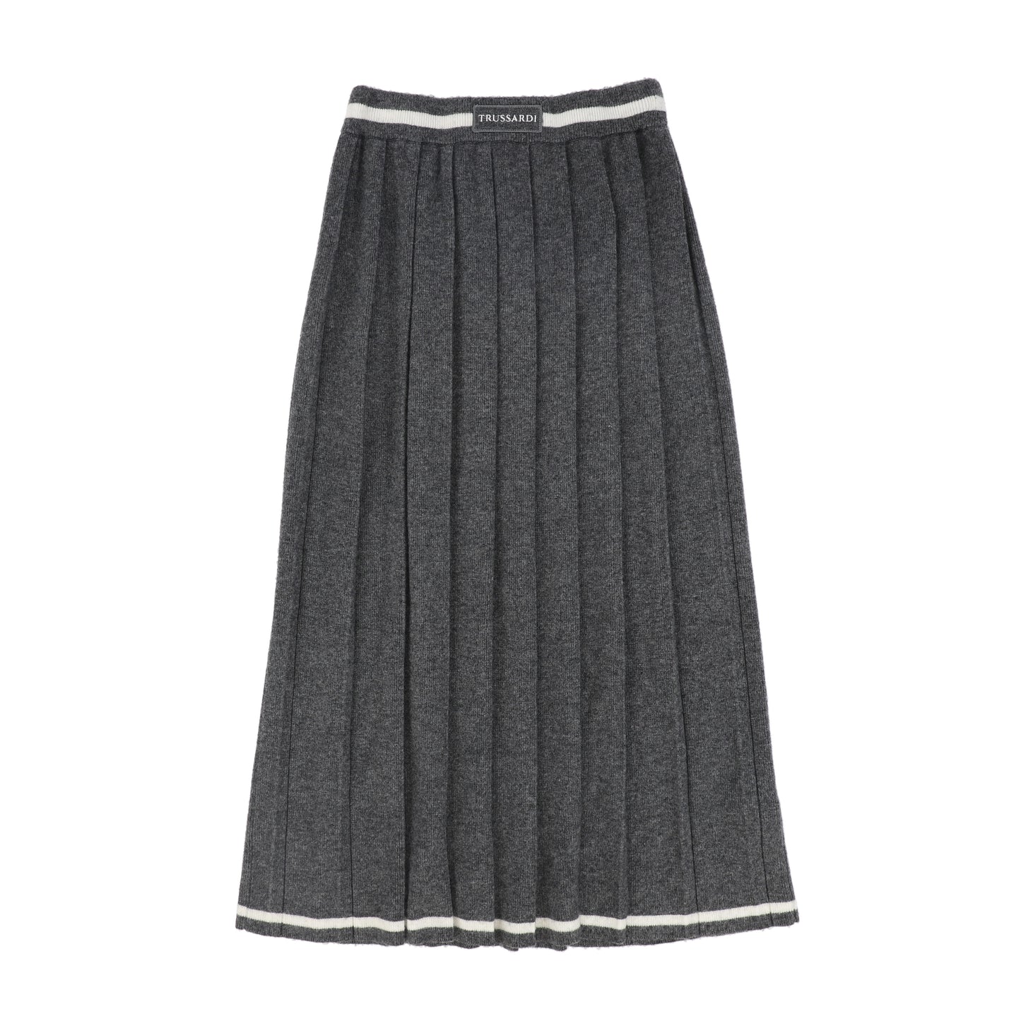 TRUSSARDI GREY PLEAT KNIT MIDI SKIRT