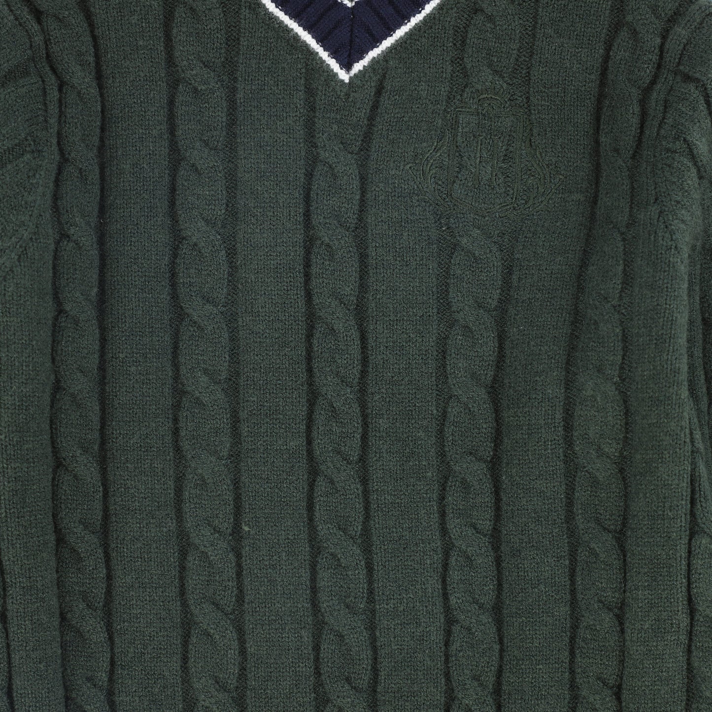 HARPER JAMES HUNTER GREEN CHUNKY CABLE KNIT EMBLEM SWEATER