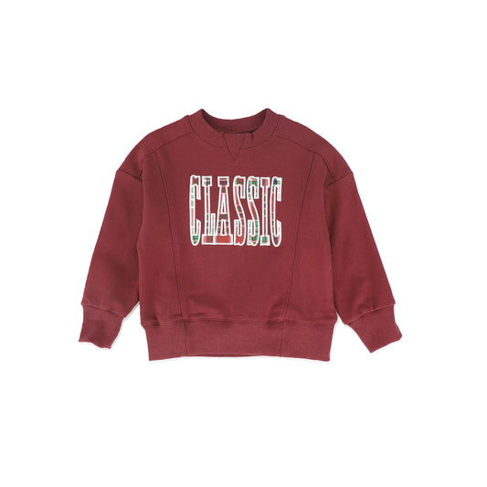 PHIL AND PHOEBE BURGUNDY RUFFLE TRIM COLLAR SWEATSHIRT