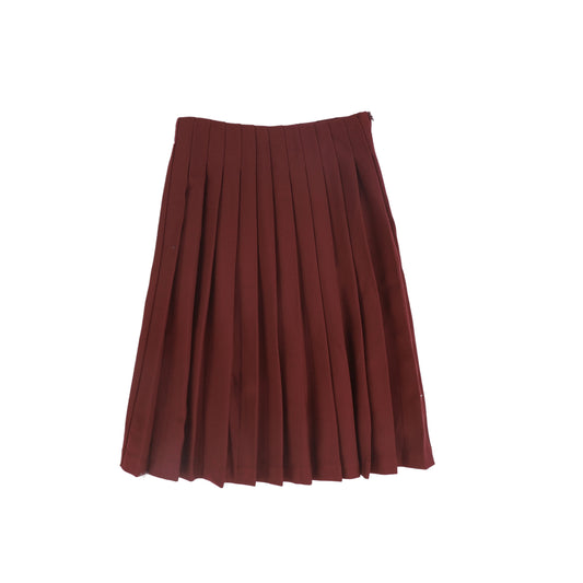 LILOU BURGUNDY TEXTURED WOOL PLEATED SKIRT