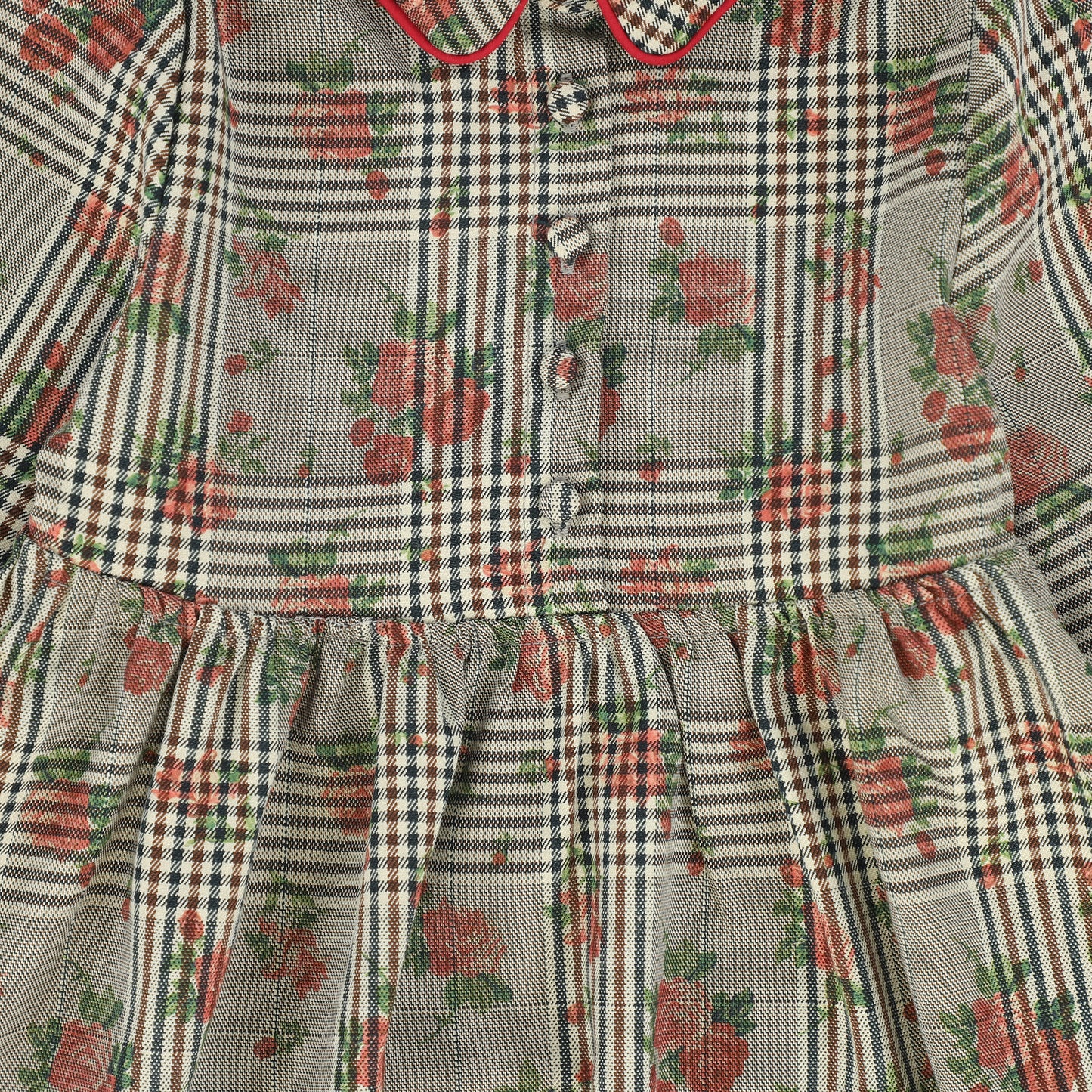 PAPILLON OLIVE GREEN FLORAL PLAID DRESS