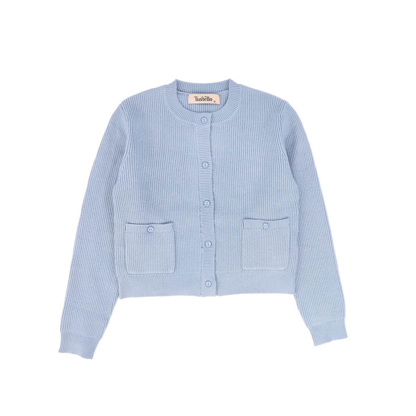 TUSTELLO LIGHT BLUE RIBBED BUTTON CARDIGAN