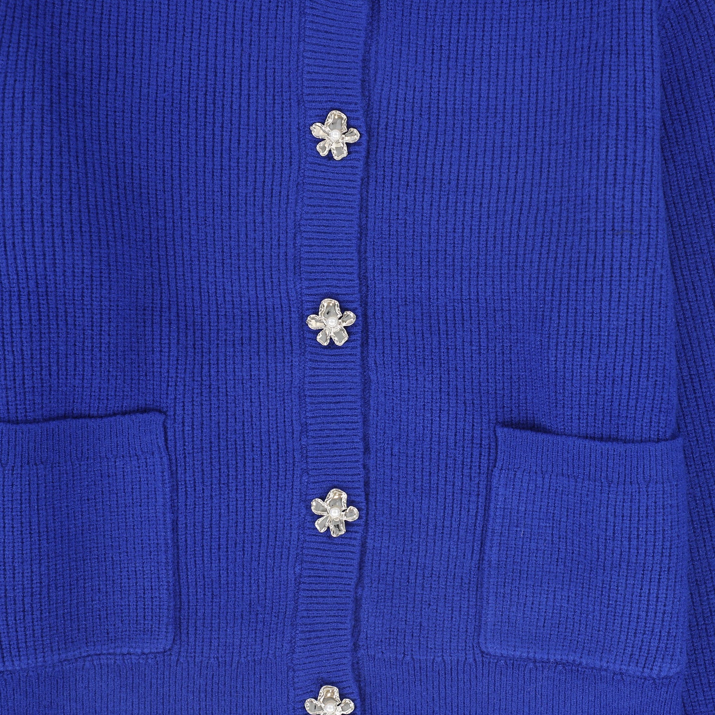 TUSTELLO ROYAL BLUE RIBBED BUTTON CARDIGAN