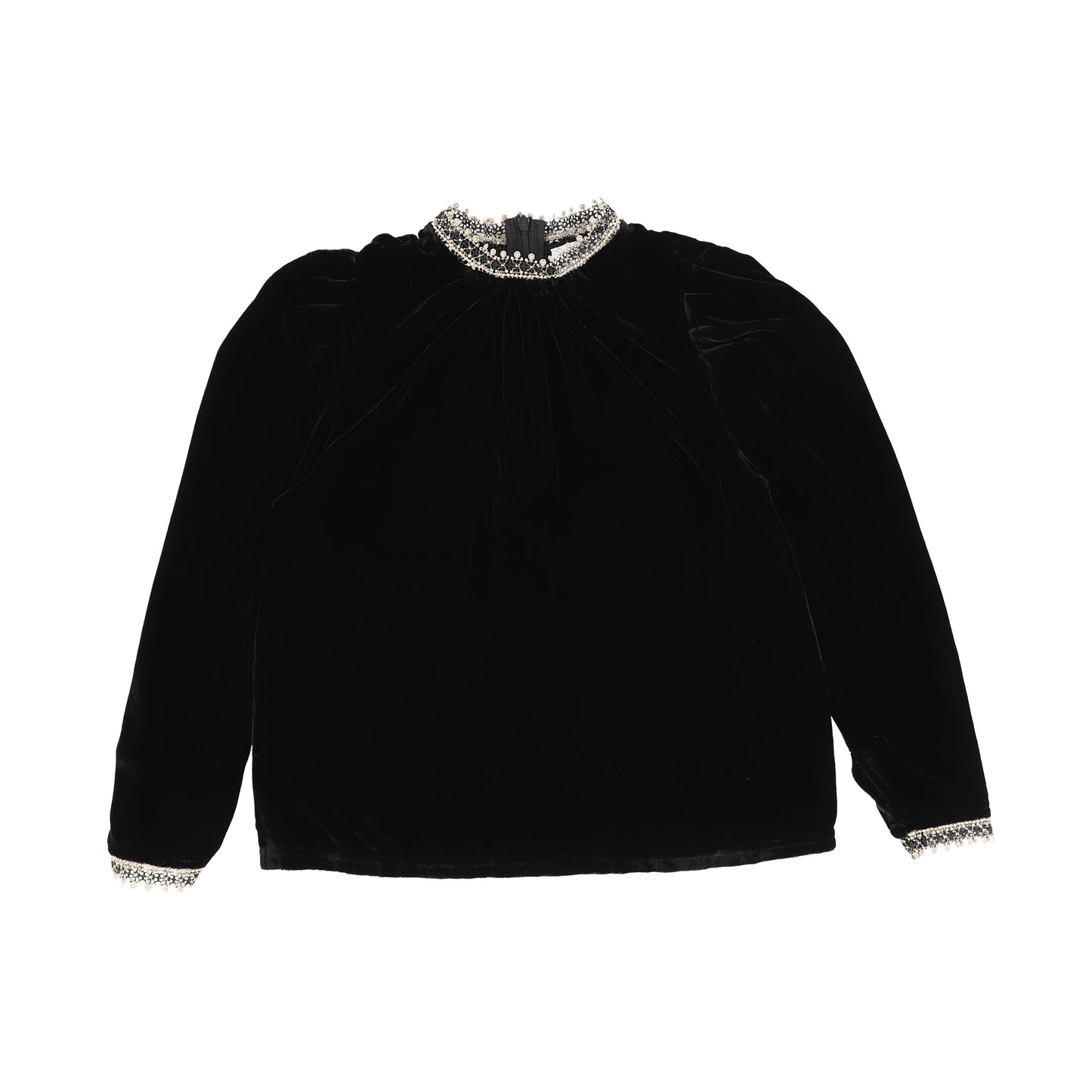 PETITE AMALIE BLACK VELVET LACE TRIM BLOUSE