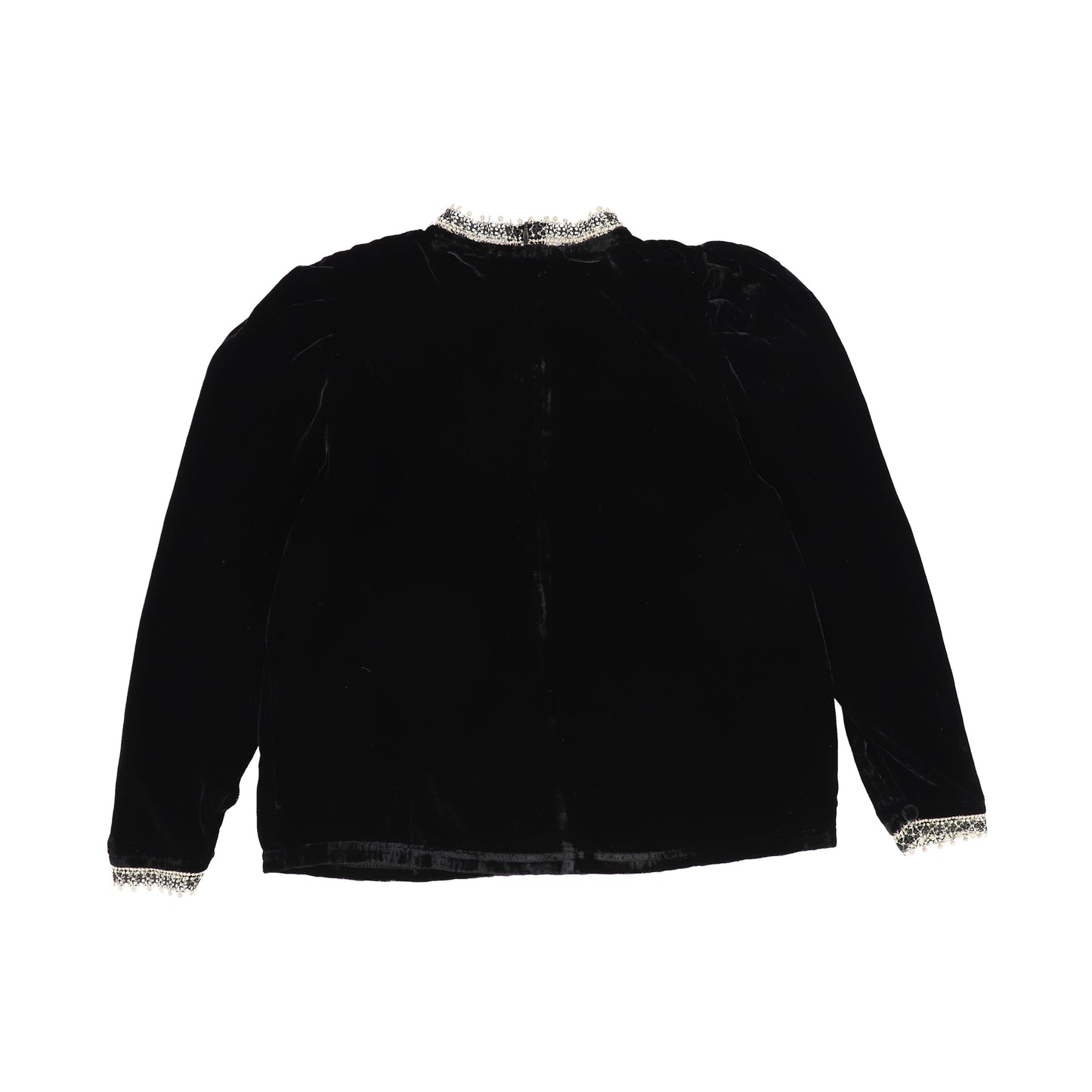PETITE AMALIE BLACK VELVET LACE TRIM BLOUSE