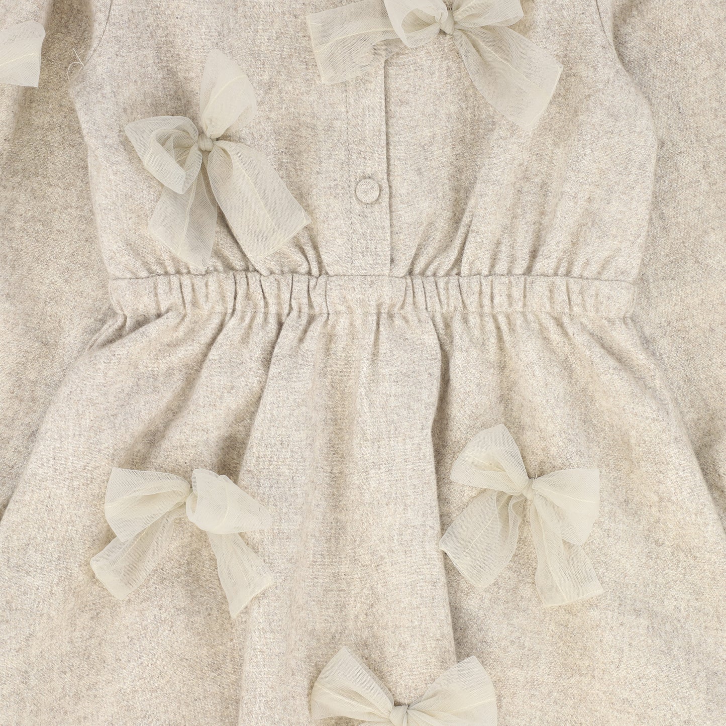 LILOU OATMEAL SCATTERED BOW APPLIQUE DRESS