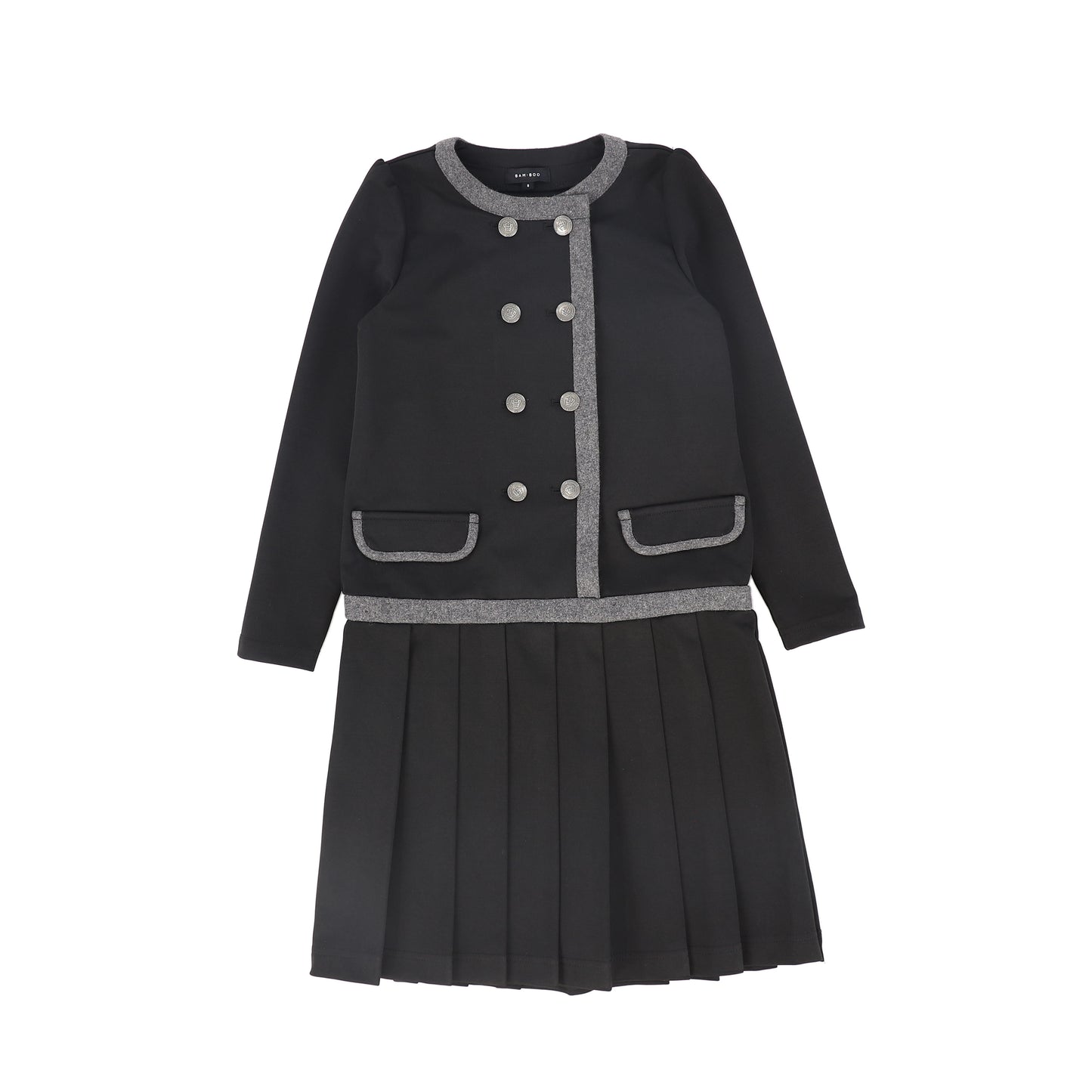 BAMBOO BLACK DOUBLE BREASTED PLEAT DRESS