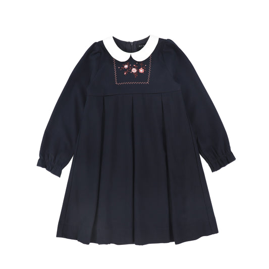 BAMBOO NAVY WOOL EMBROIDERED DRESS