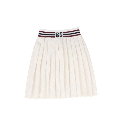 HELLO YELLOW OATMEAL WIDE RIBBED PLEAT TRIM SKIRT