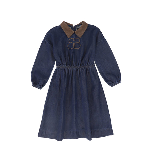 BAMBOO BLUE DENIM EMBROIDERED LOGO WAISTED DRESS