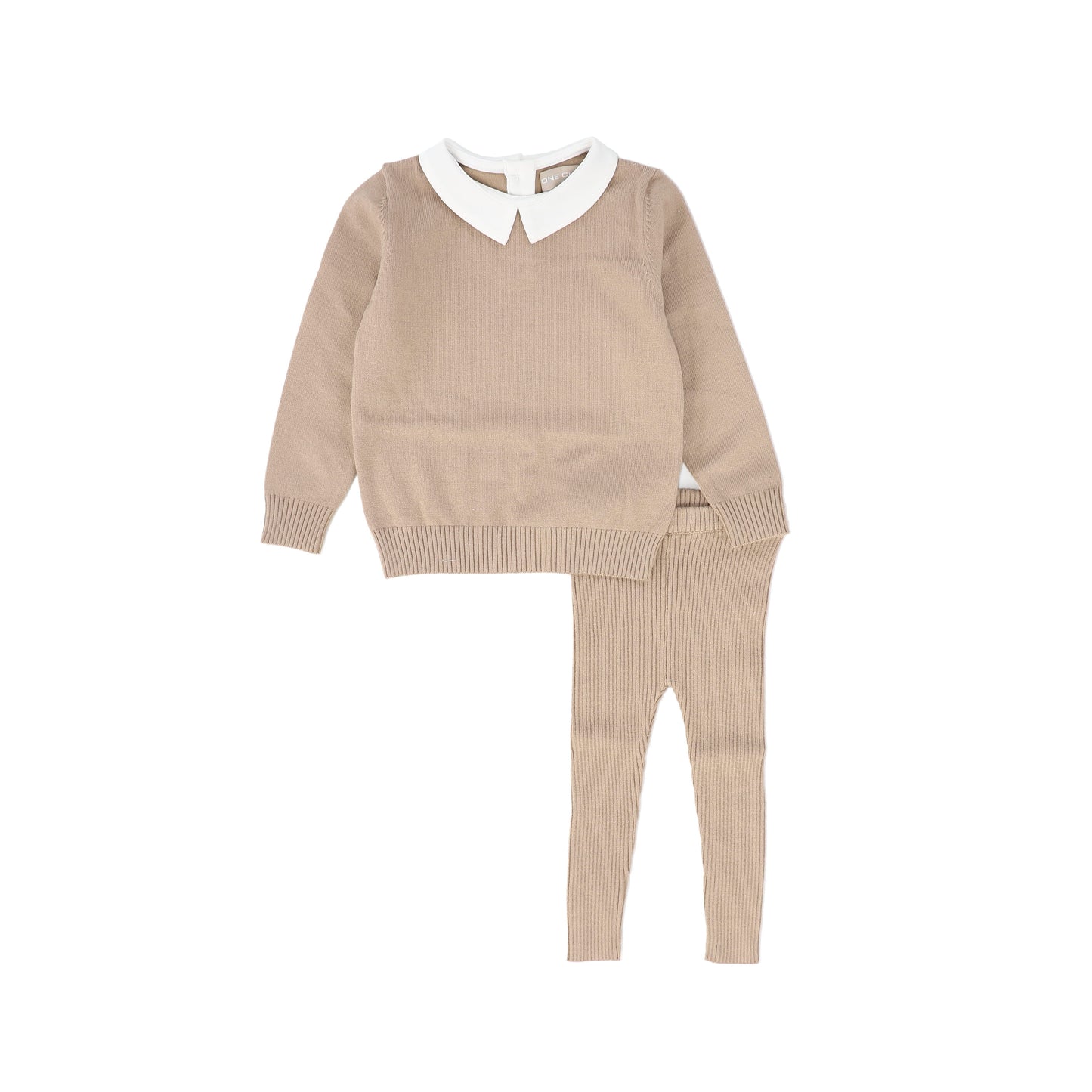 ONE CHILD TAN KNIT COLLAR SWEATER SET