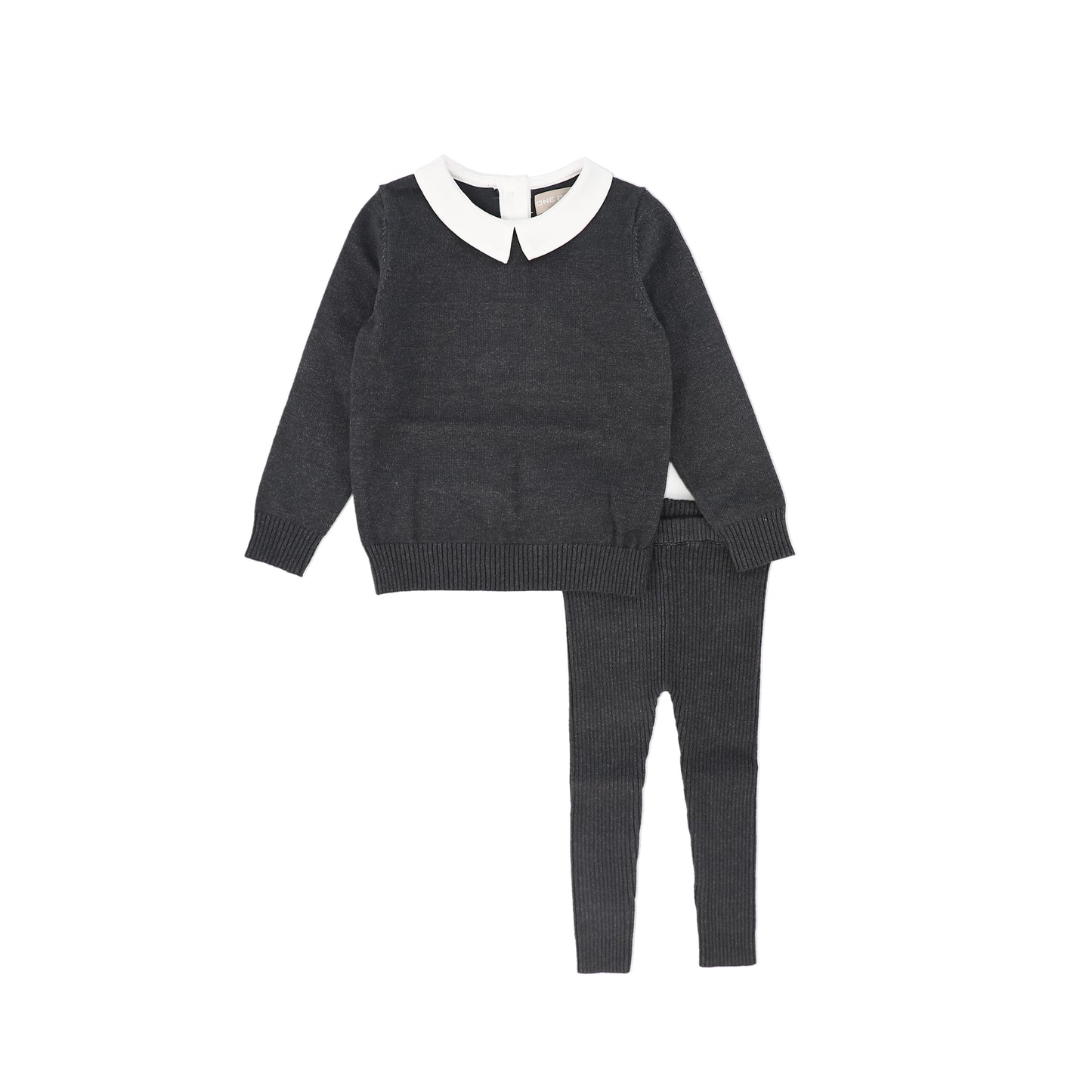 ONE CHILD CHARCOAL KNIT COLLAR SWEATER SET