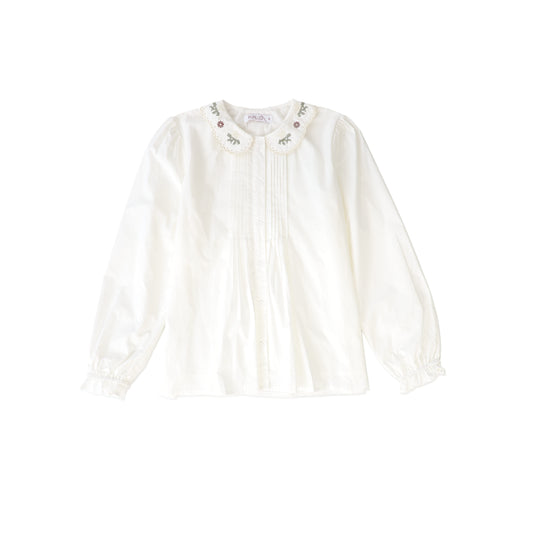 PAPILLON WHITE PLEAT EMBROIDERED COLLAR BLOUSE