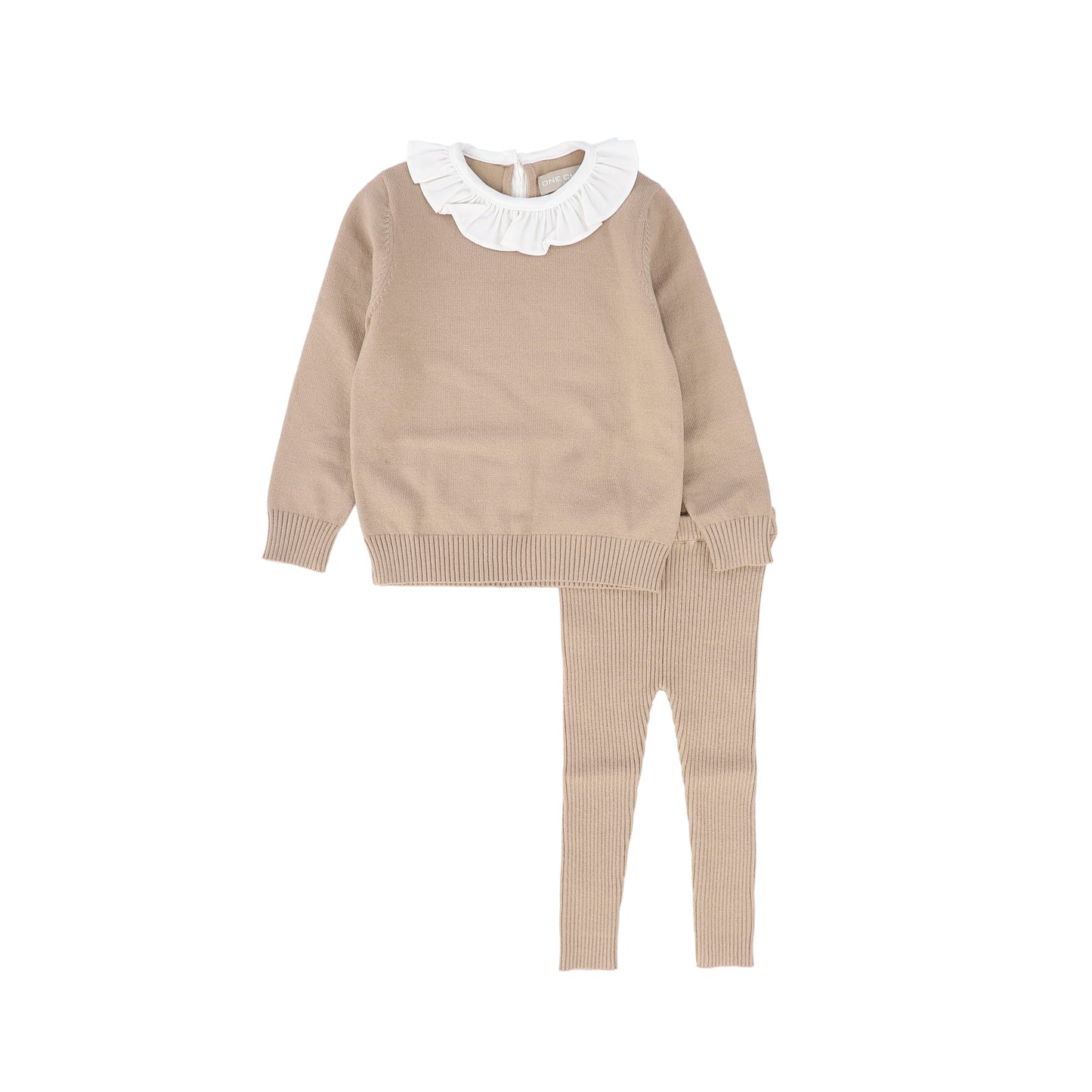 ONE CHILD TAN KNIT RUFFLE COLLAR SWEATER SET