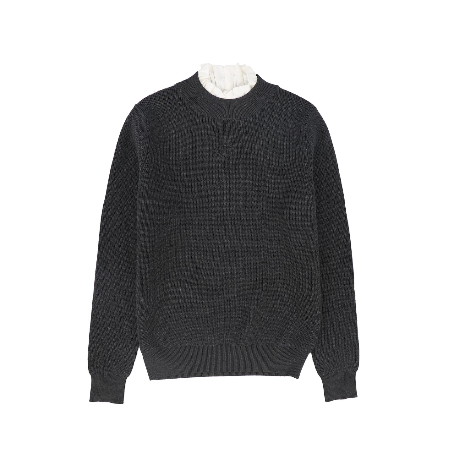 MALLORY AND MERLOT CHARCOAL RUFFLE KNIT MOCKNECK