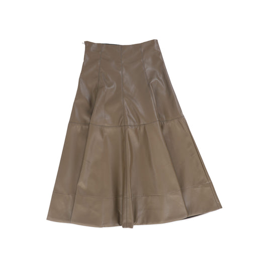 MALLORY AND MERLOT OLIVE GREEN LEATHER PANELED SEAM SKIRT