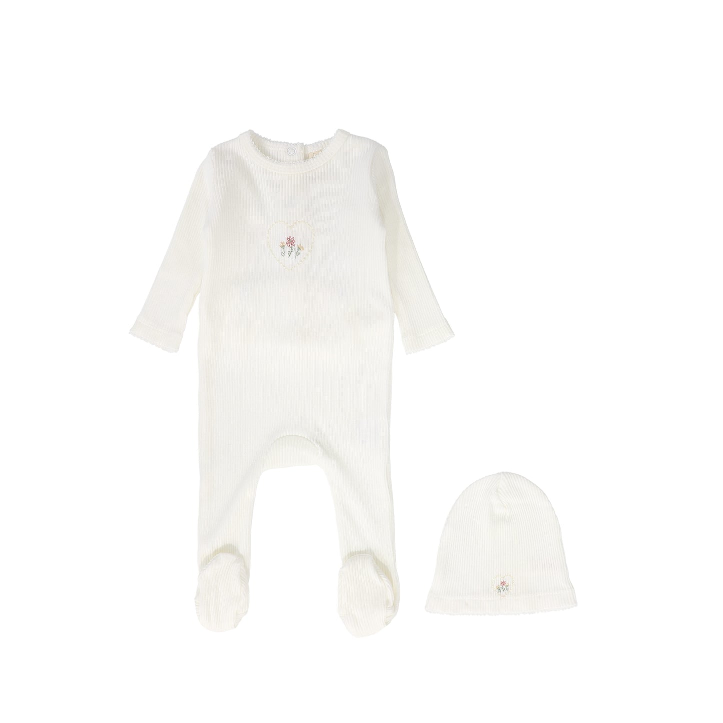 BEBE JOLEE IVORY OUTLINE EMBROIDERED FOOTIE