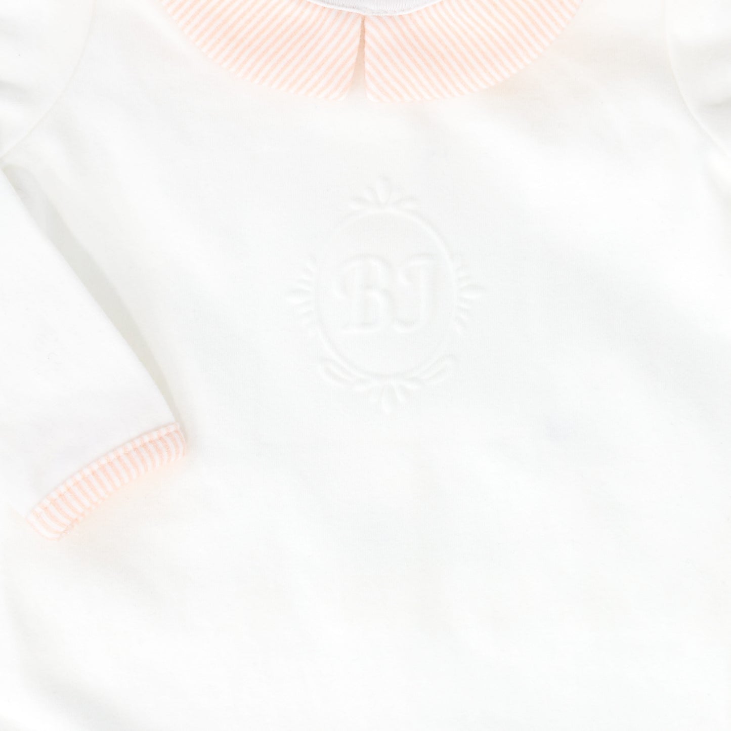 BEBE JOLEE PINK STRIPE COLLAR MONOGRAM FOOTIE SET