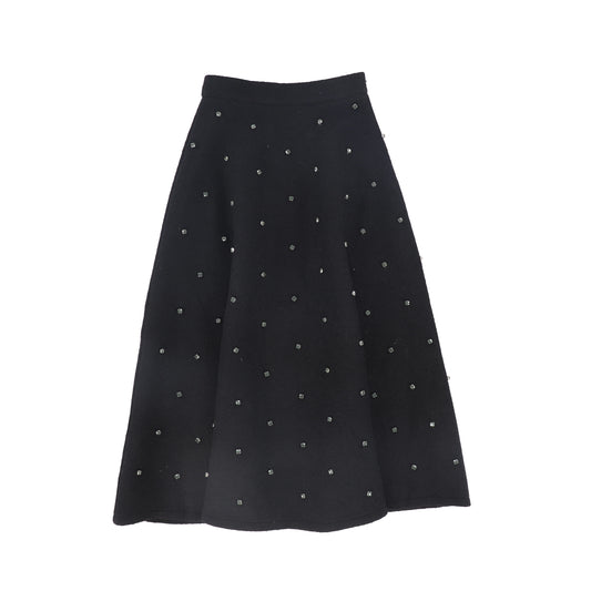 VALENTINA BLACK JEWEL WOOL MIDI SKIRT