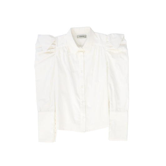 VALENTINA WHITE POINTED SHOULDER PUFF BLOUSE