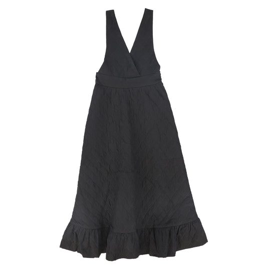 VALENTINA BLACK QUILTED TAFFETA V-NECK JUMPER