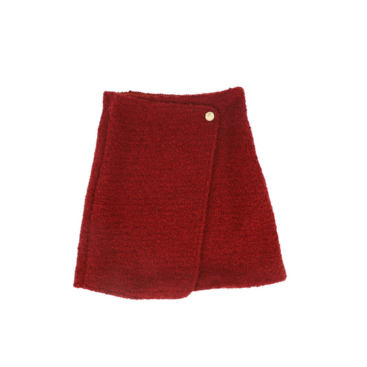 LILOU RUST WOOL WRAP BUTTON SKIRT