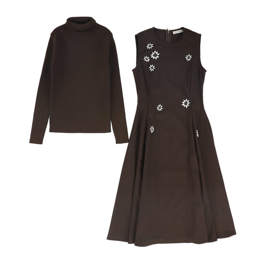 VALENTINA BROWN WOOL SWING EMBELLISHED JUMPER