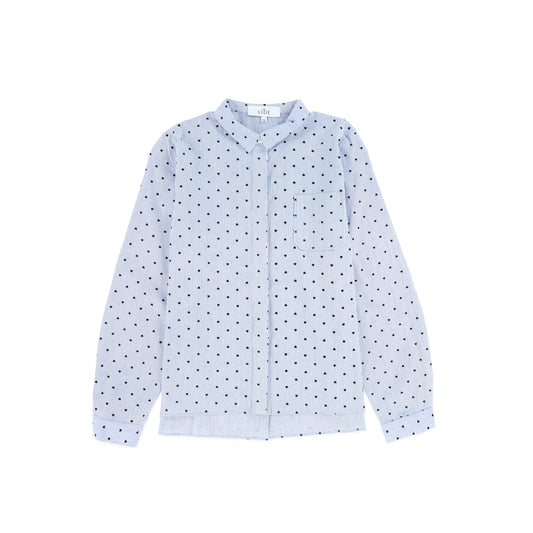 VIBE BLUE PINSTRIPE HEART PRINT BLOUSE