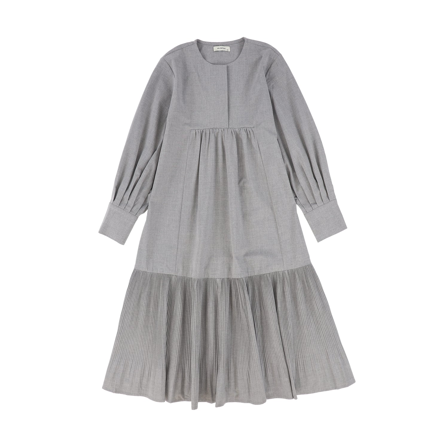 VALENTINA LIGHT GREY WOOL BOTTOM PLEATED DRESS